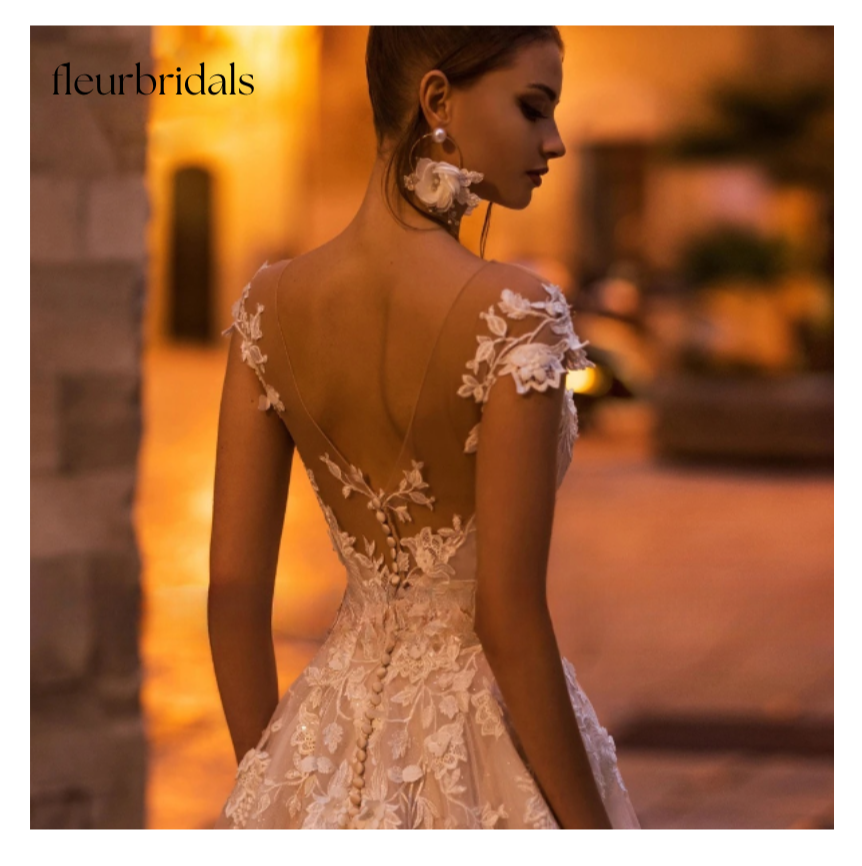 Sexy Backless Cap Sleeve Lace Princess Wedding Dress Appliques Beaded Flowers Court Train Vintage A Line Bridal Gowns - Fleur Bridals
