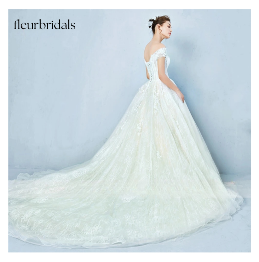 Sexy V Neck Ball Gown Lace Wedding Dresses Appliques Beaded Vintage Bride dress - Fleur Bridals