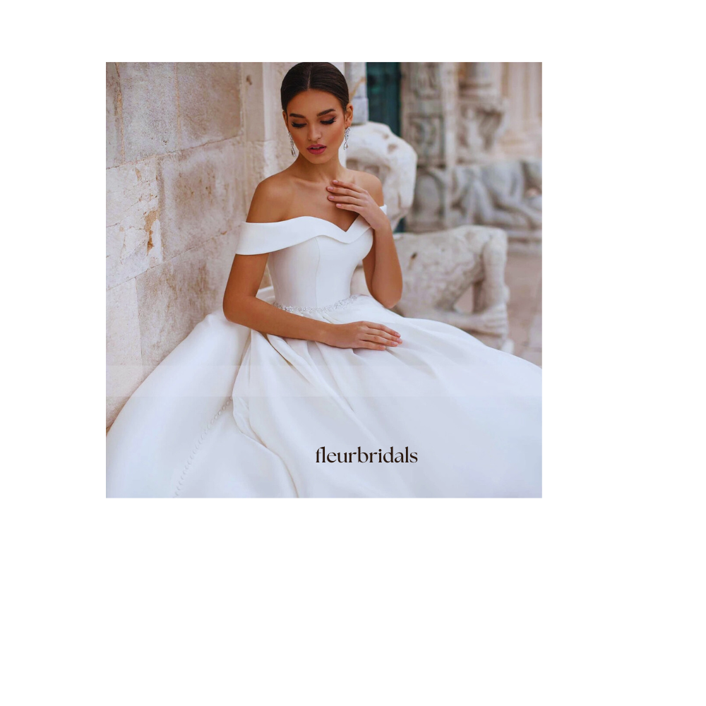 Customized Sexy Backless Boat Neck Matte Satin Princess Wedding Dress Luxury Sashes Beaded Button Court Train A Line Bride Gown - Fleur Bridals