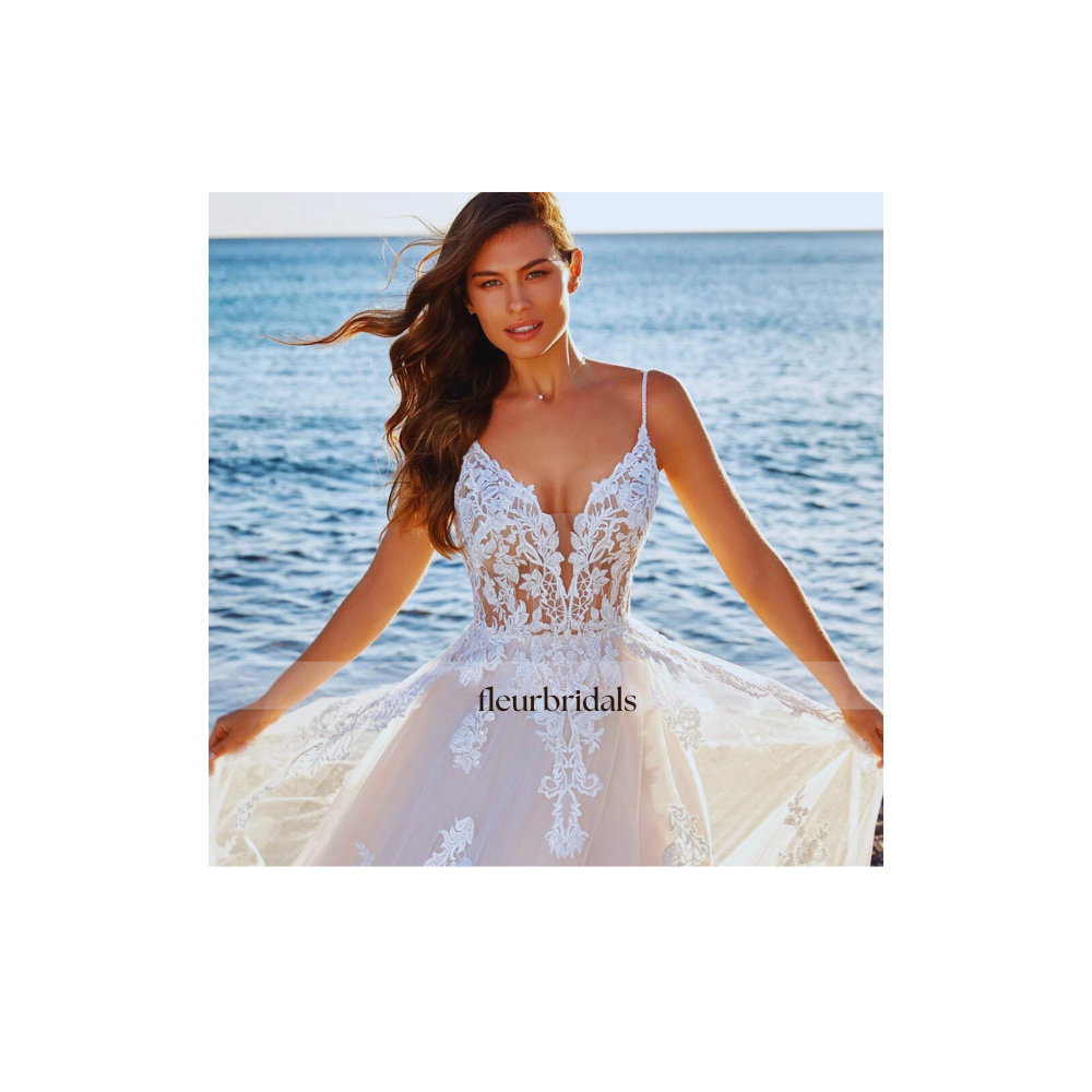 Customized A-Line Romantic Vintage Wedding Dresses Sweetheart Spaghetti Straps Vestido De Novia Appliques Delicate Bride Dress - Fleur Bridals