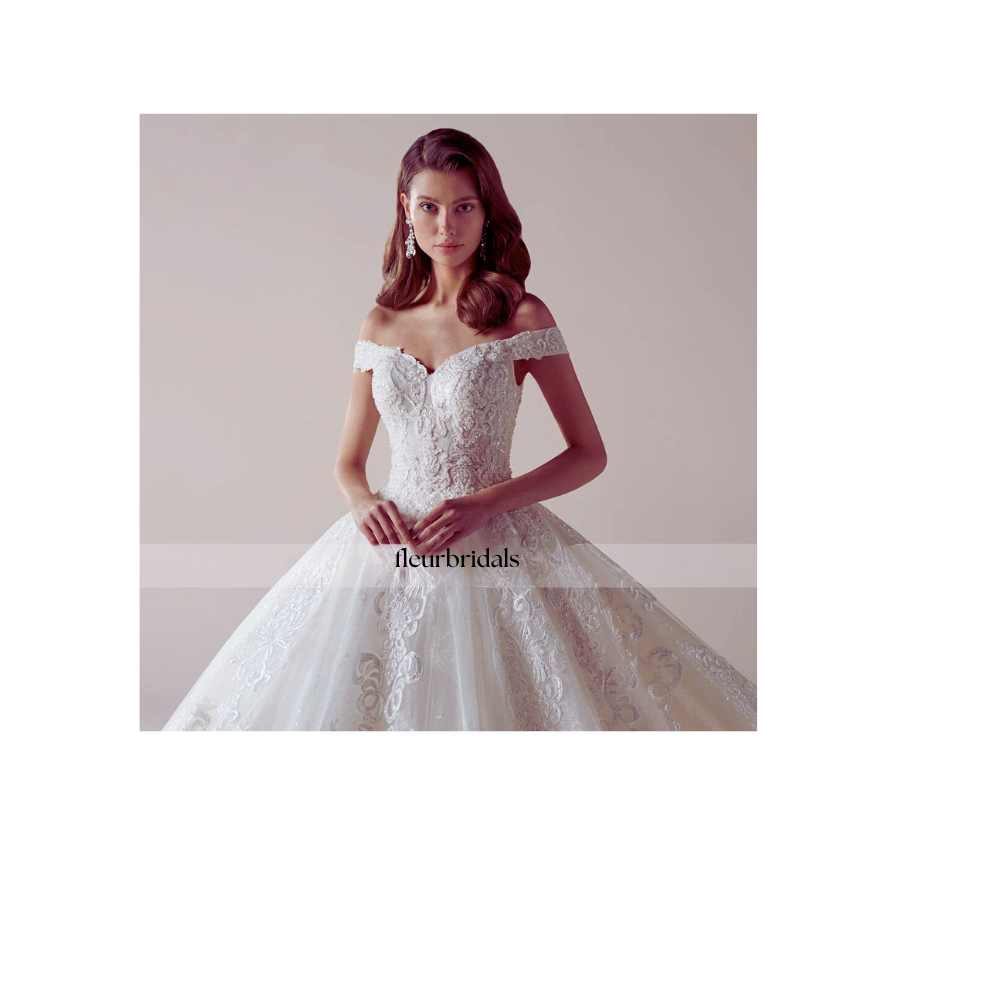 Customized Luxury Boat Neck Lace Ball Gown Wedding Dresses Elegant Appliques Beaded Chapel Train Vintage Princess Bridal Gowns - Fleur Bridals