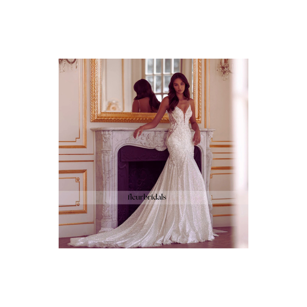 Customized Mermaid Sexy Wedding Dresses Sweetheart Spaghetti Straps Lace Appliques Backless Robe De Mariee - Fleur Bridals