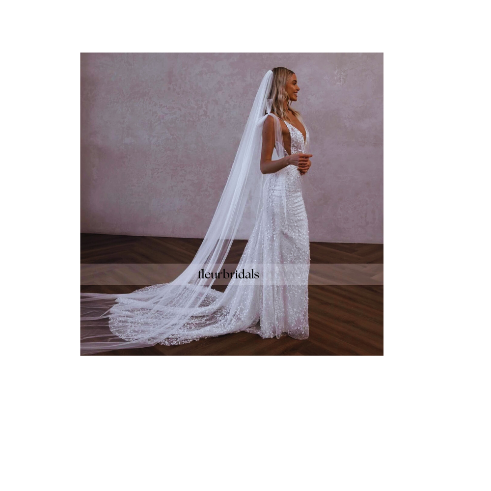 Customized Sexy Backless V Neck Spaghetti Straps Lace Mermaid Wedding Dresses Beaded Court Train Trumpet Vintage Bridal Gown - Fleur Bridals