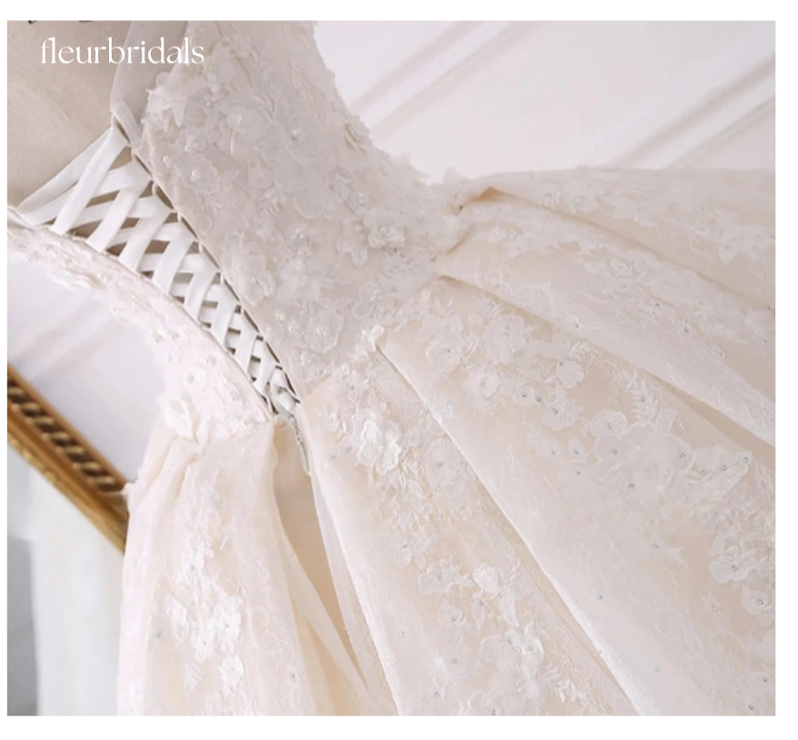 Sexy Sweetheart Lace Ball Gown Wedding Dresses Applique Beaded Flowers Chapel Train Bride Gown - Fleur Bridals