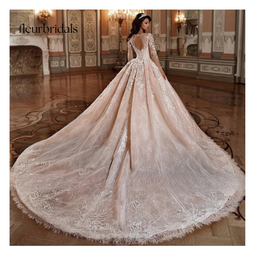 Luxury Long Sleeve Flowers Lace Ball Gown Wedding Dresses Elegant Appliques Beaded Chapel Train Vintage Bridal Gowns