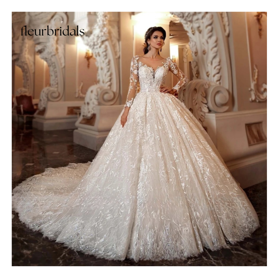 Luxury Wedding Dresses For Women Long Sleeve Beading Appliques Vintage Princess Wedding Gown