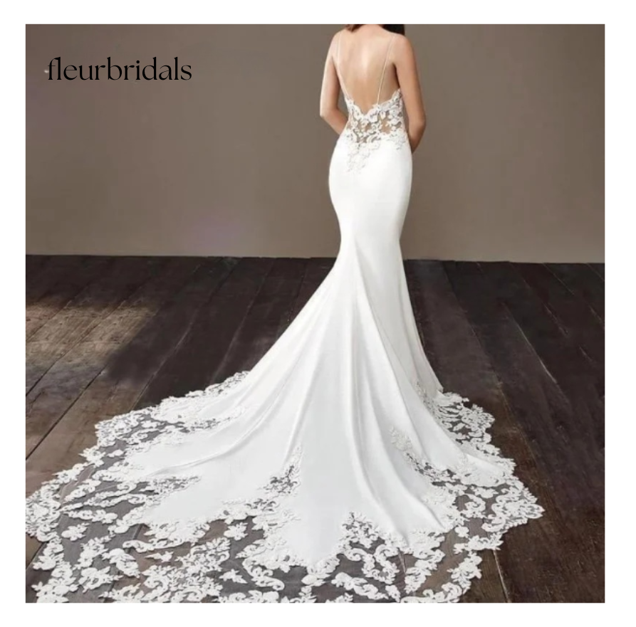 Morden Lace Satin Mermaid Wedding Dresses Sweetheart Sleeveless Bridal Gown Simple Plain Long Train Sweep Train