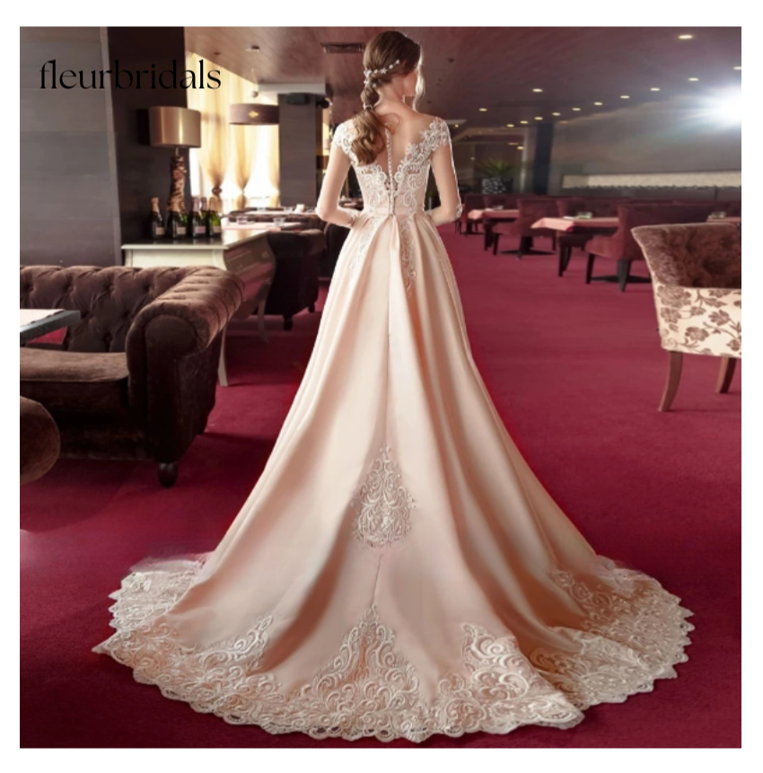 Sexy Illusion Long Sleeve Lace A Line Wedding Dresses Luxury Appliques Sashes Button Court Train Vintage Bridal Gowns