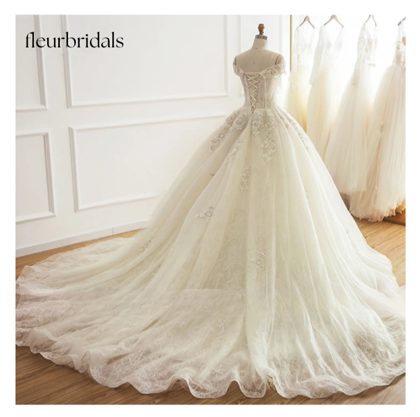 Sexy V Neck Ball Gown Lace Wedding Dresses Appliques Beaded Vintage Bride dress