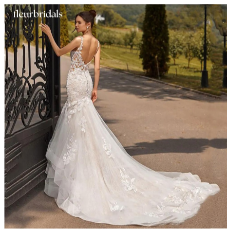 Classic Mermaid Wedding Dresses for Women Layered Sweetheart Lace Appliques for Brides