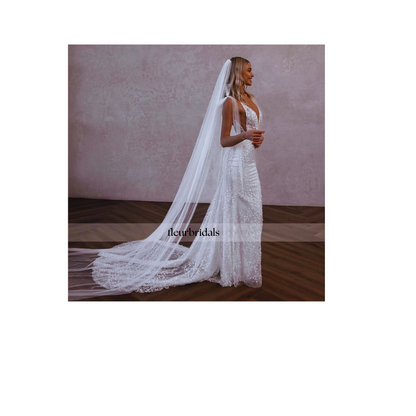 Customized Sexy Backless V Neck Spaghetti Straps Lace Mermaid Wedding Dresses Beaded Court Train Trumpet Vintage Bridal Gown - Fleur Bridals 