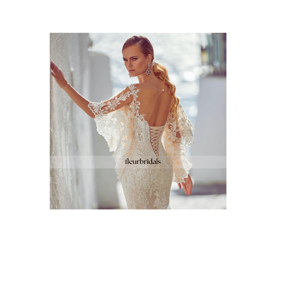 Customized Backless Cap Sleeve Lace Mermaid Wedding Dress | Elegant Scoop Neck Trumpet Gown - Fleur Bridals 