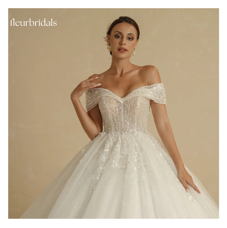 Ivory Beading Princess Wedding Dresses For Bride Off The Shoulder Sleeveless Women Glitter Ball Bridal Gown