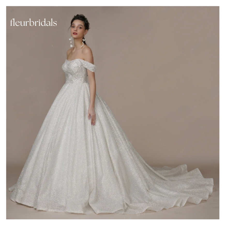 Luxury Strapless A Line Glitter Wedding Dresses Off The Shoulder Women Ivory Bling-Bling Sleeveless Bride Bridal Gown