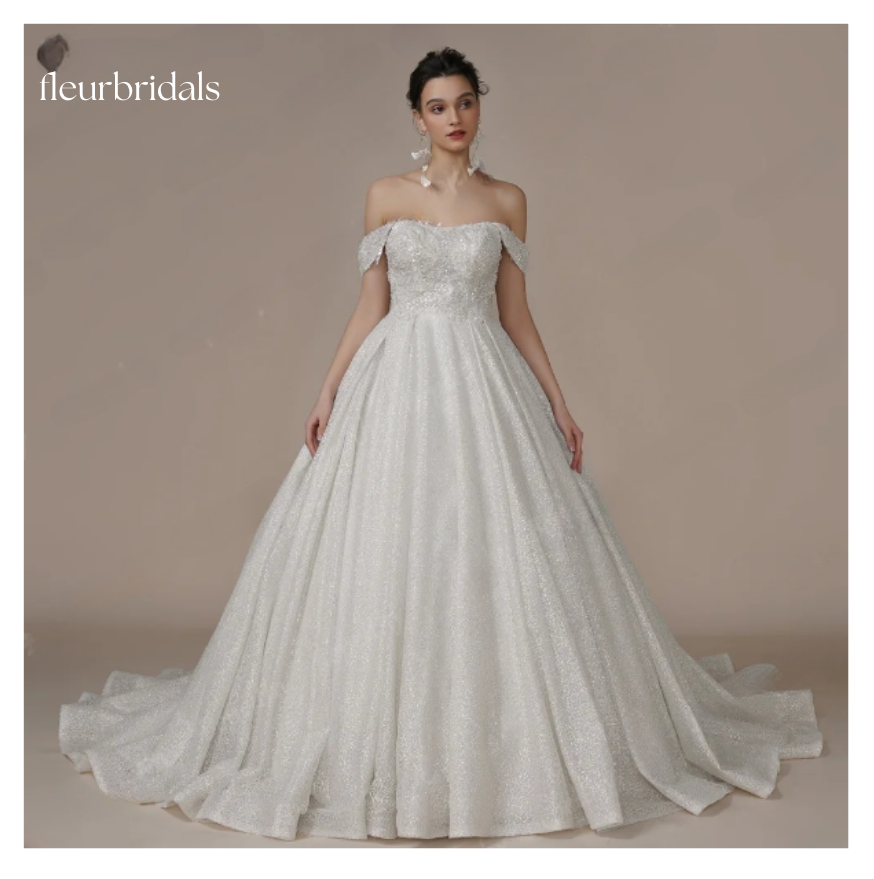 Luxury Strapless A Line Glitter Wedding Dresses Off The Shoulder Women Ivory Bling-Bling Sleeveless Bride Bridal Gown