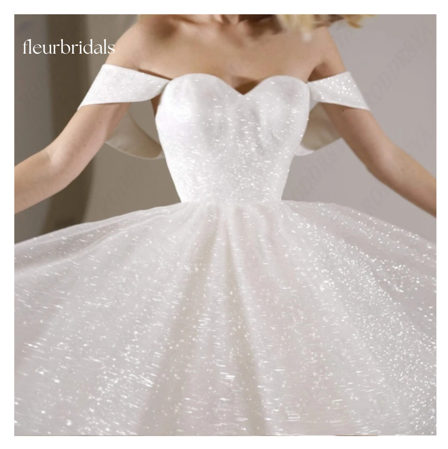 Mini Wedding Dresses For Women Sparkling Tulle A-line  Princess Sweetheart Off Shoulder Dress