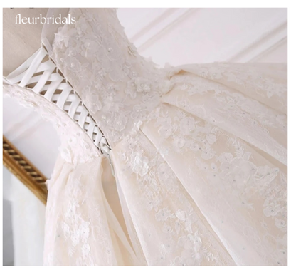 Sexy Sweetheart Lace Ball Gown Wedding Dresses Applique Beaded Flowers Chapel Train Bride Gown - Fleur Bridals 