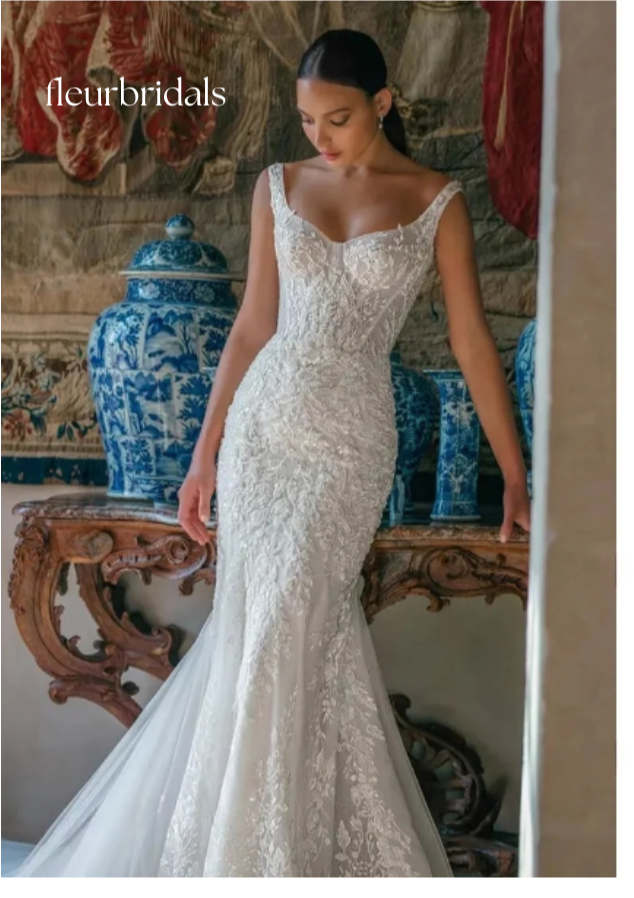 Sleeveless Mermaid Wedding Dress  Appliques Detachable Train Princess Bride Gown