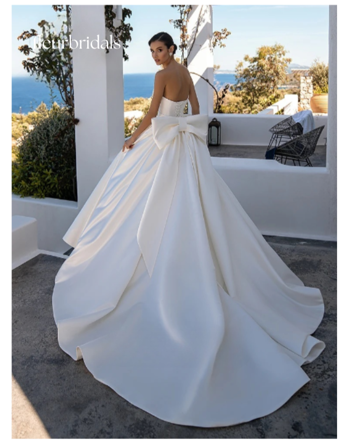 Satin Wedding Dresses For Women With Jacket Strapless Wedding Gown Embroidery Chapel Train