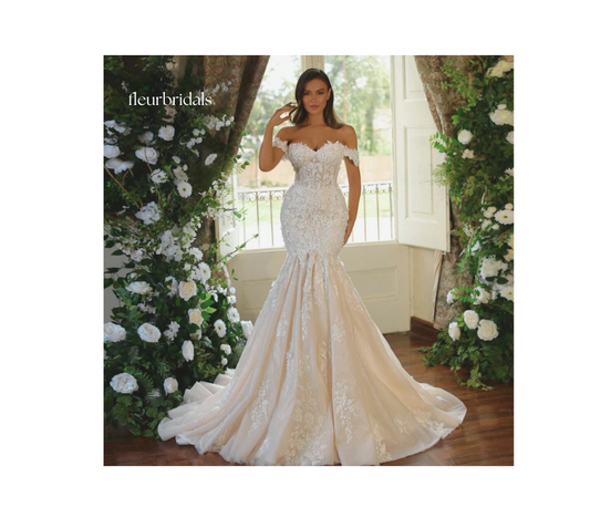 Mermaid Vintage Wedding Dress | Sweetheart Off-the-Shoulder, Embroidery Appliques Bride Gown - Fleur Bridals 